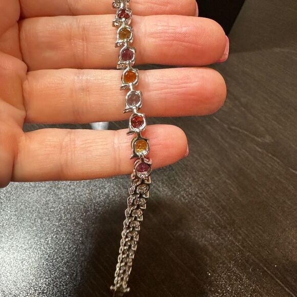Multi gemstone and sterling silver tennis bracelet! - Picture 6 of 9